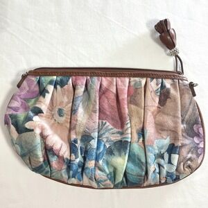 Brighton Floral Gathered Leather Wristlet Crosbody Bag Clutch Fairy Cottagecore